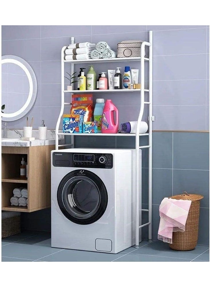 كيمايا رف تخزين موفر للمساحة بثلاثة أرفف للحمام، يُعلق فوق المرحاض، حامل زاوية للحمام، ملحقات تنظيم التخزين، الغسالة، رف عمودي للحمام (رف الغسالة) - Image 1